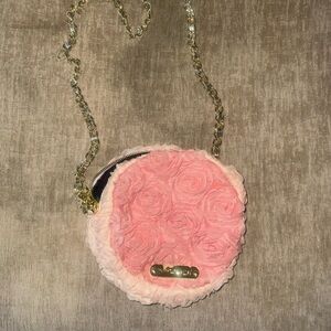 Betsey Johnson Pink Rose Appliqué Mini Crossbody with Gold Chain